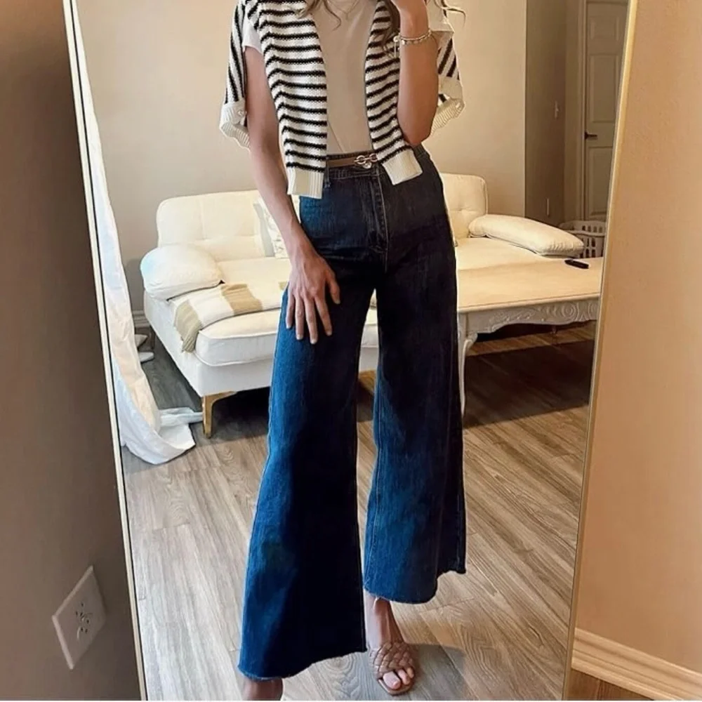 NEW Supgoreou high waisted Blue Wide-Leg Jeans‎ woman XL waist 30 inch